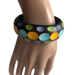 Vintage Carved & Painted Plastic Bangle Bracelet Dots!